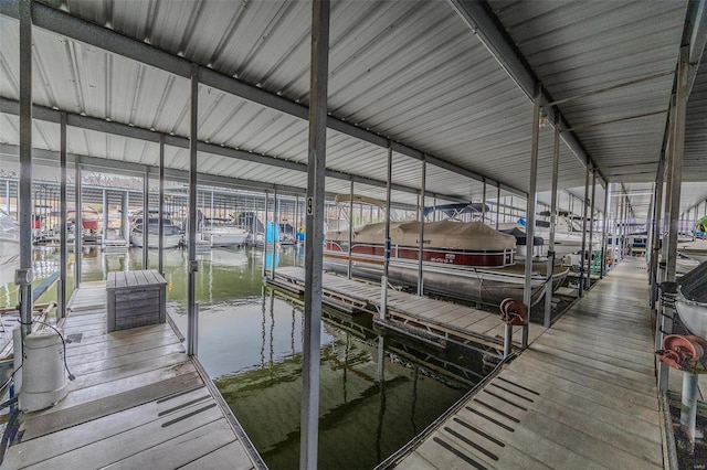 dock area with a water view