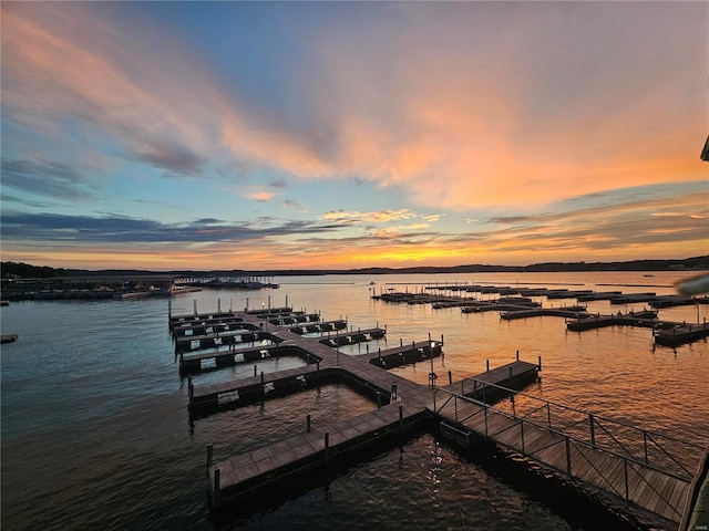 view of dock with a water view