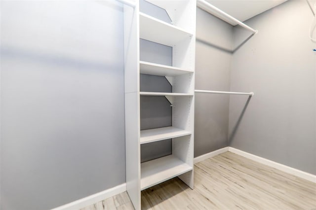 walk in closet with wood finished floors