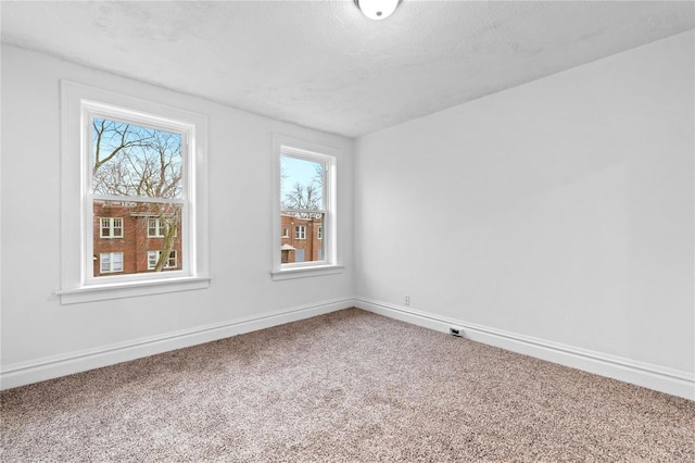 unfurnished room with carpet flooring and a textured ceiling