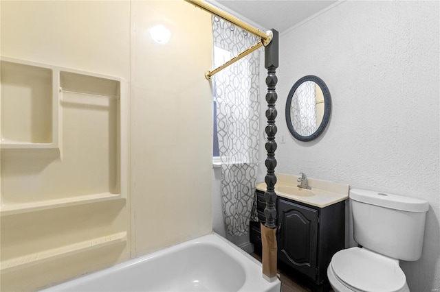 full bathroom featuring shower / bathing tub combination, vanity, and toilet