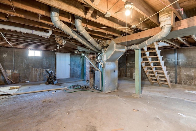 basement with heating unit