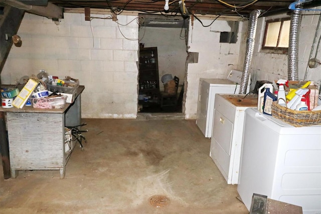 basement with independent washer and dryer