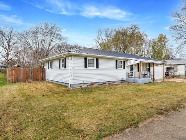 view of front of home with a porch and a front lawn