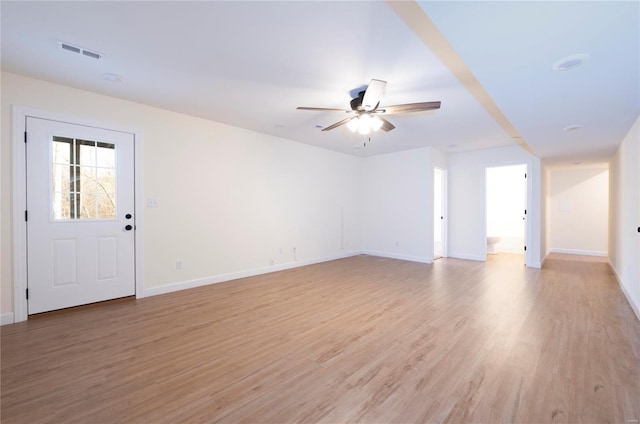 interior space featuring ceiling fan and light hardwood / wood-style flooring