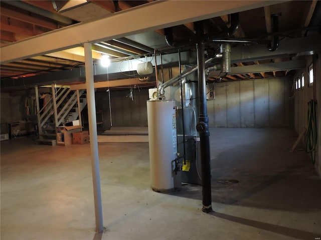 basement with gas water heater