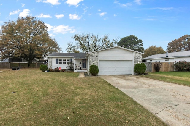 single story home with a garage and a front yard