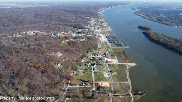 aerial view featuring a water view