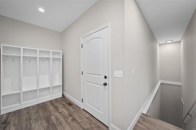 mudroom with wood-type flooring