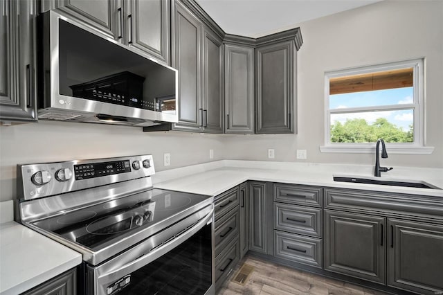 kitchen with dark hardwood / wood-style flooring, sink, and appliances with stainless steel finishes