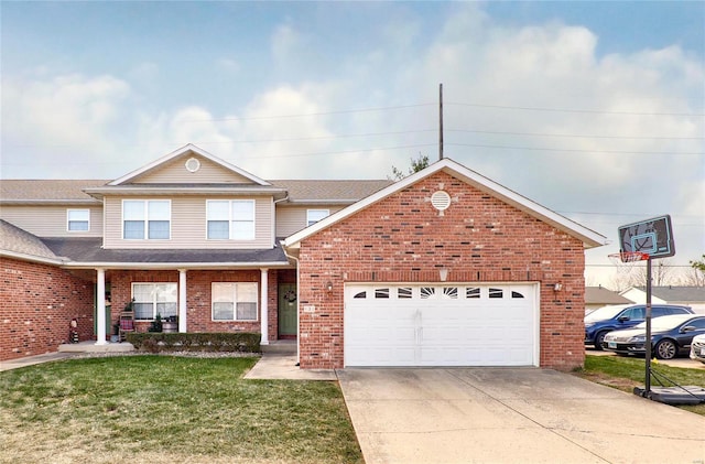 front facade featuring a front yard and a garage