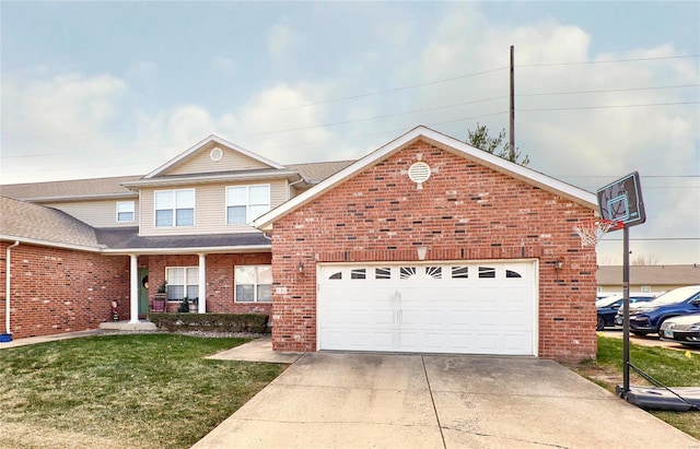 front of property with a garage and a front lawn