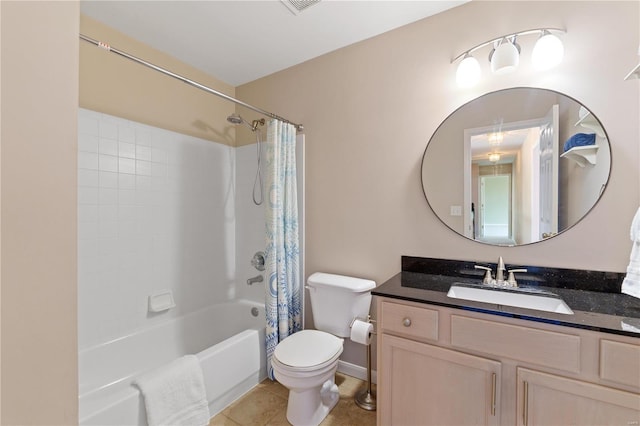 full bathroom featuring tile patterned flooring, vanity, shower / bath combo, and toilet