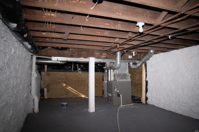 basement with heating unit