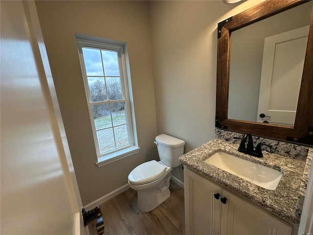 bathroom featuring vanity, toilet, and wood-type flooring