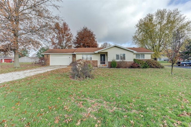 ranch-style house with a front lawn and a garage