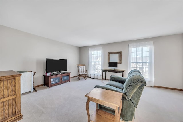 living room with light carpet