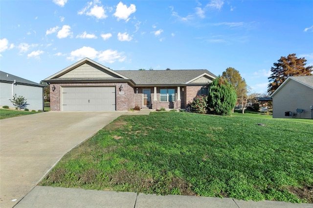 single story home with a garage and a front yard