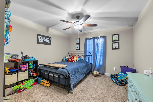 bedroom featuring carpet flooring and ceiling fan