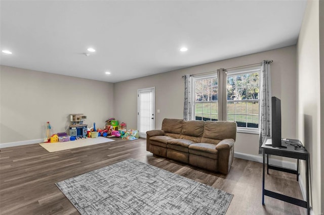 living room with dark wood-type flooring