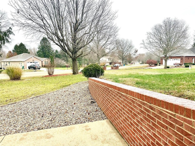 view of yard featuring a garage