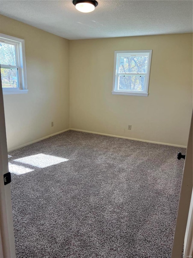 carpeted spare room featuring plenty of natural light and a textured ceiling