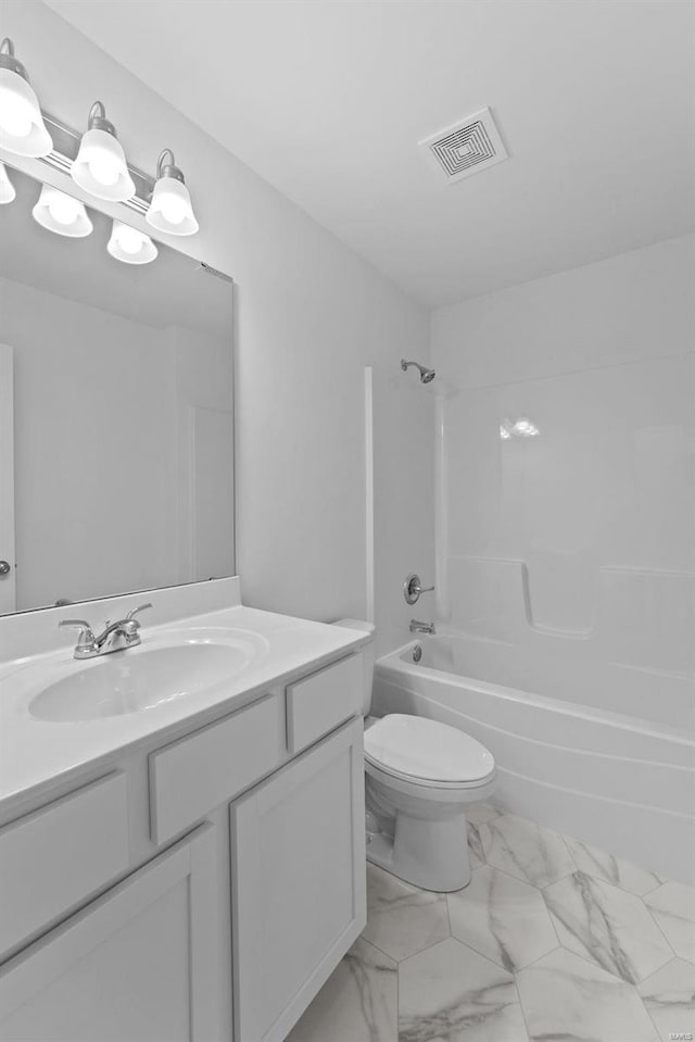 full bathroom with vanity, toilet, and tub / shower combination