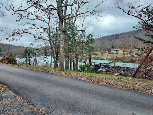 view of road with a water and mountain view