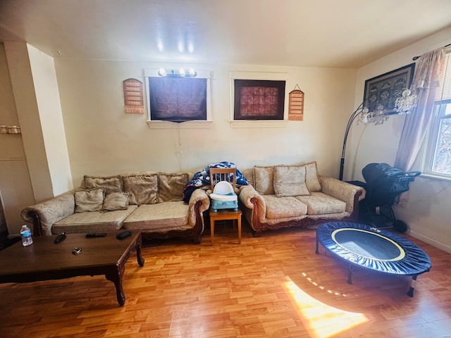 living room with light hardwood / wood-style floors