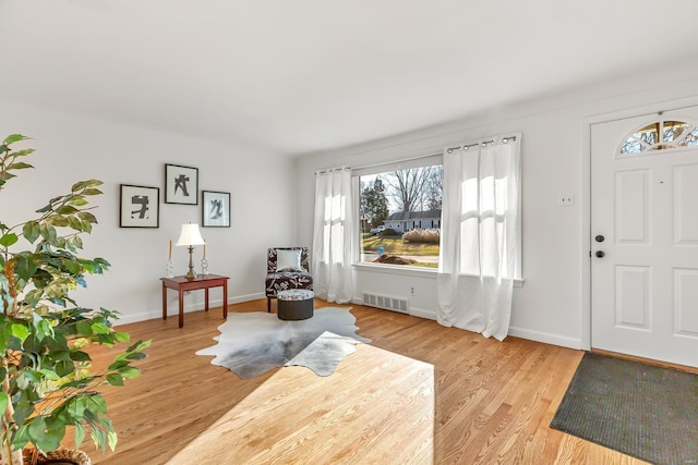 foyer entrance with light hardwood / wood-style flooring