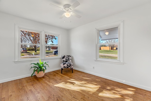 unfurnished room featuring light hardwood / wood-style floors and ceiling fan