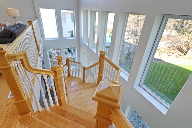 stairway featuring hardwood / wood-style floors