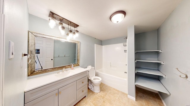 full bathroom featuring bathing tub / shower combination, tile patterned flooring, vanity, and toilet