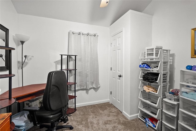 view of carpeted home office