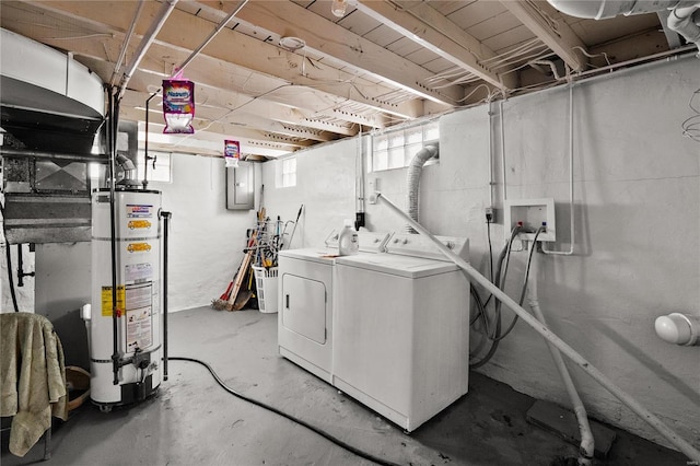 laundry room with washer and dryer and water heater