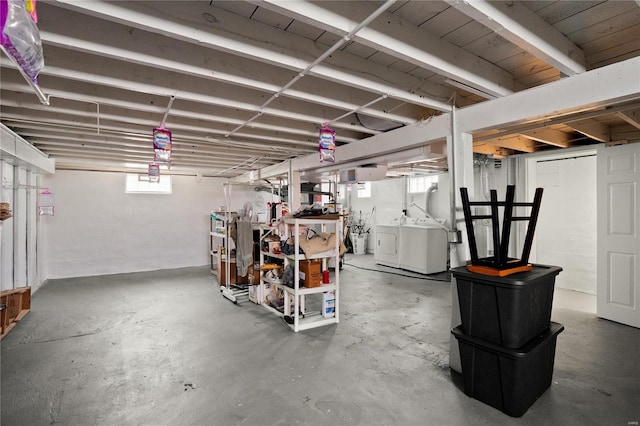 basement with washer and dryer