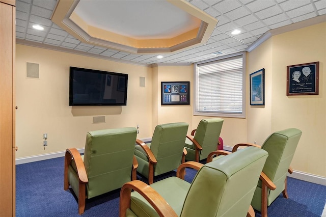 home theater room featuring carpet flooring