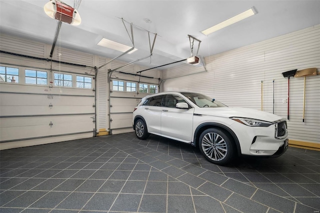 garage with a garage door opener