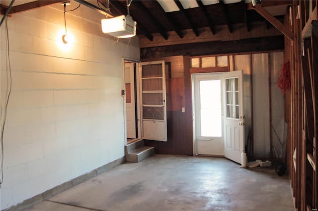 garage with a garage door opener