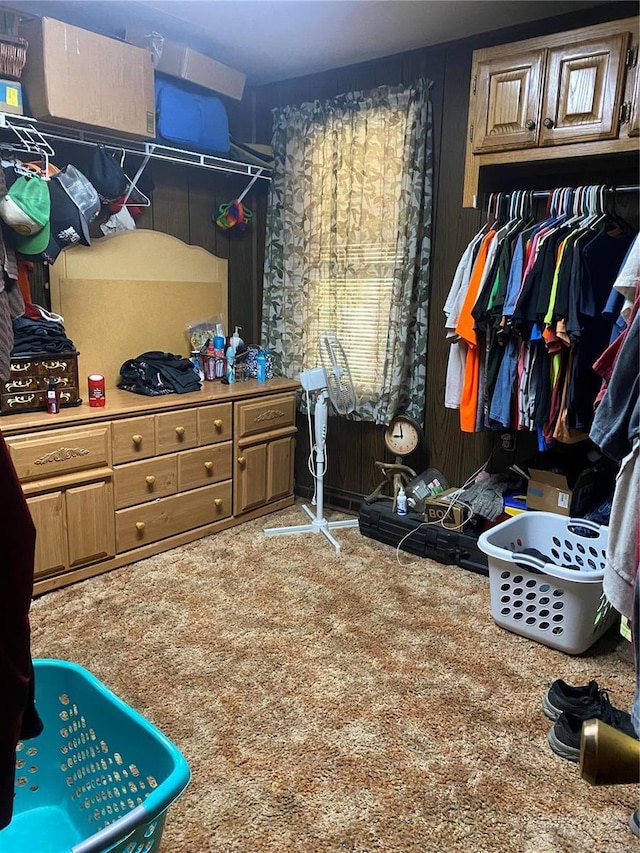 walk in closet with carpet