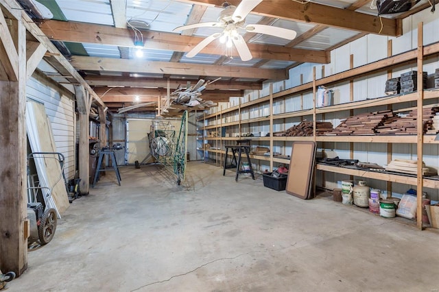 storage area with ceiling fan