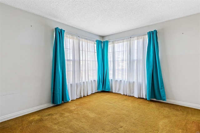 carpeted empty room with a textured ceiling and a healthy amount of sunlight