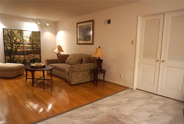 living room with hardwood / wood-style floors