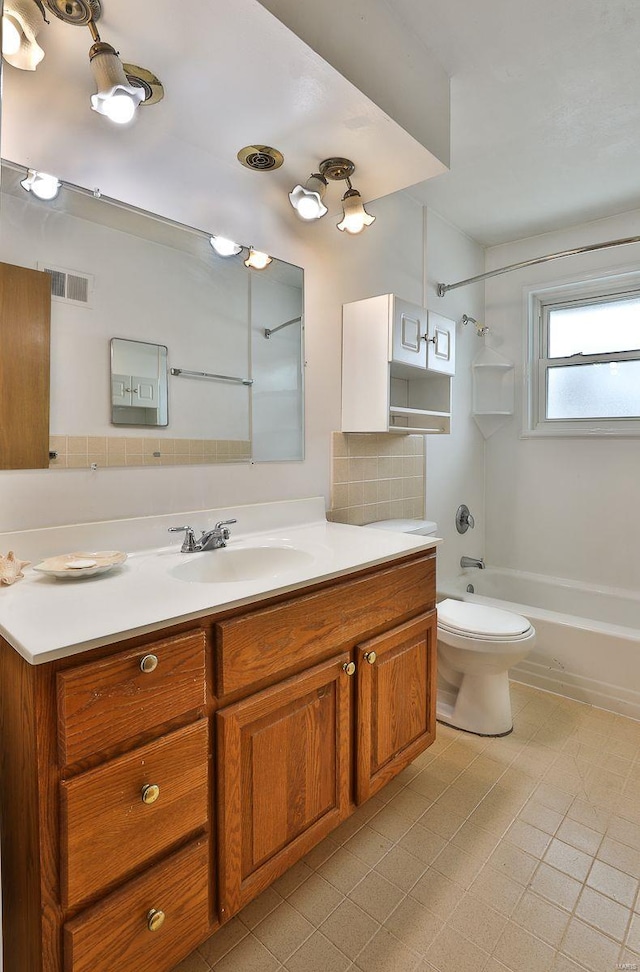 full bathroom with toilet, shower / bathtub combination, and vanity