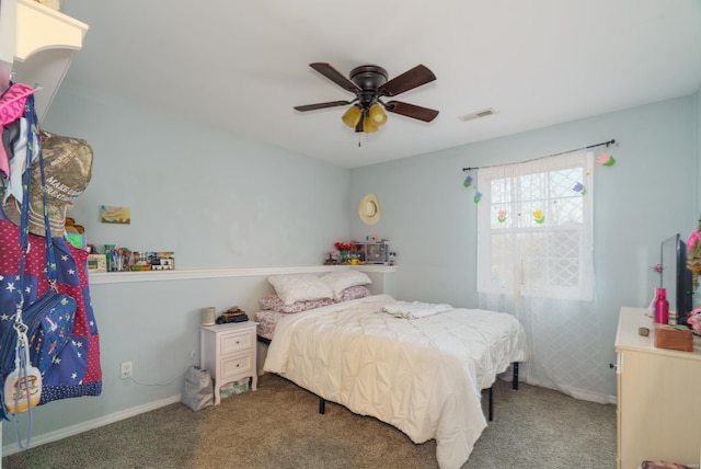 bedroom with carpet floors and ceiling fan