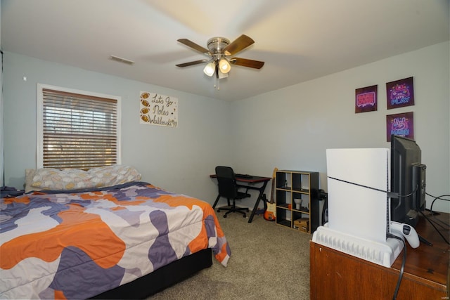 bedroom featuring carpet flooring and ceiling fan