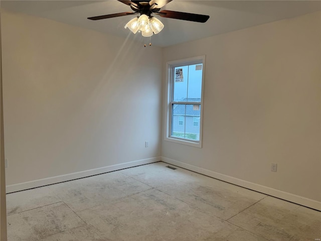 spare room featuring ceiling fan