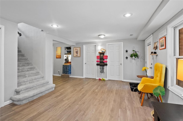 sitting room with light hardwood / wood-style flooring