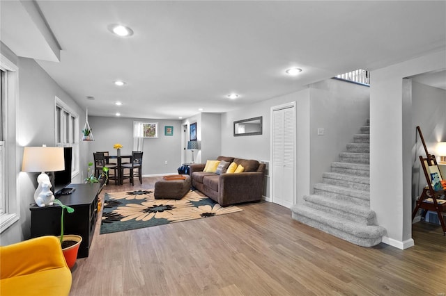 living room with wood-type flooring