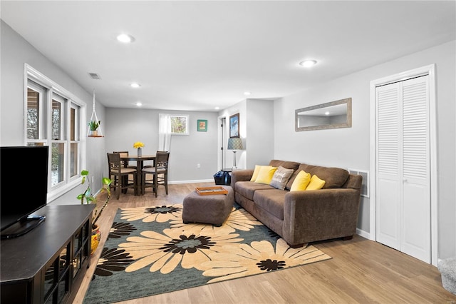 living room featuring light hardwood / wood-style flooring